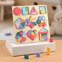 Montessori geometrinių formų pažinimo lenta-dėlionė Mediniai formų atitikimo kaladėlės Matematikos mokymo priemonė Edukaciniai žaislai Vaikams