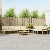 Lauko sofos komplektas 8 vnt. 7 vietos Balta ir kreminė
