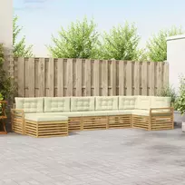 Lauko baldų komplektas Lauko sofos komplektas 7 vnt. 7 vietos Balta ir kreminė