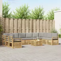 Lauko sofos komplektas 11 vnt. Balta ir šviesiai pilka