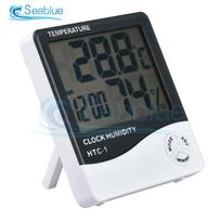 HTC-1 HTC-2 LCD Digital Temperature Humidity Meter C/F Thermometer Hygrometer Weather Station Alarm Clock Home Indoor Outdoor