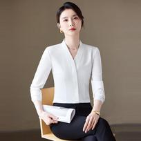 Women's Elegant V-Neck Long Sleeve Chiffon Blouse XXL balta