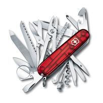 VICTORINOX SwissChamp Translucent Red Swiss Army Knife Emergency Magnifying Glass 33 Knife - Multi-functional Knife, Supplies, Outdoor, Camping,