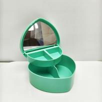 Large Capacity Heart Shape Jewelry Box Double Layer Plastic Jewelry Organizer Display with Mirror Portable Jewelry Case Boxes žalia