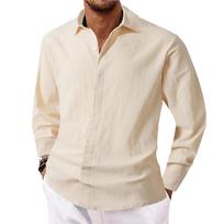 Men Long Sleeve Button Down Shirt Classic Fit Collar Plain Front Formal Business Casual Top L smėlis