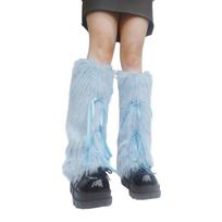 Thermal Winter Leg Warmers Women’s Legwarmers Comfortable Design Decorative Bows Tie Easy Maintenance Cold Protection šviesiai mėlyna spalva