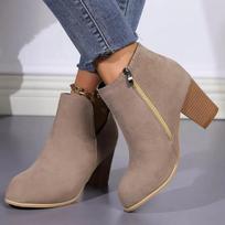 Moterų Madingi Ankle Boots Stori Aukštakulniai Batai Moteriški Nauji Madingi Rudens Žiemos Lauko Vidutinio Kulno Šoninis Užtrauktukas Batai Mujer 35 chaki