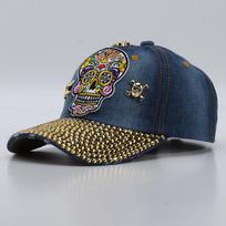 Gothic Skull Embroidered Denim Cap, Bling Rhinestone Visor, Y2K Punk Hip Hop Hat For Men Women, Streetwear Fashion Adjustable Ba Adjustable