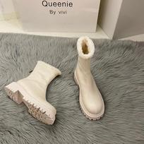 Autumn Winter Warm Fur Women Ankle Boots Fashion Elegant Back Zippers Shoes Thick Heel Women's Short Booties 35