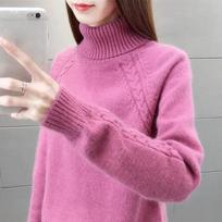 Turtleneck Women's Sweaters Loose Outer Wear Autumn and Winter Bottoming Shirts Thick Tops one size tamsiai mėlyna spalva