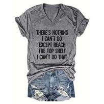 There's Nothing I Can't Do Letter Printed V-neck Casual Short Sleeved Loose Base Women's T-shirts S