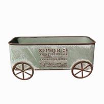 Retro Metal Four-Wheeled Cart Decoration, Weather-Resistant Rusty Iron Cart Ornament, Potted Plant Succulents Display Rack for Living Room Balcony