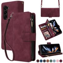 Applicable to Samsung Z Fold 6 leather case Z Flip5 folding mobile phone retro matte zipper wallet diagonal straddle Samsung z fold 6 bordinė