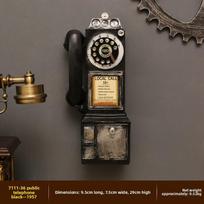 Retro dervos telefono sienos dekoras, vintažinis stalo ornamentas namams, biurui, dovana juoda