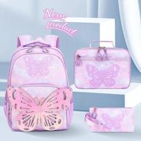 3-Piece Butterfly Pattern Girl's Backpack Set Student School Bag with Tote Pouch Waterproof Bookbags Kawaii Dreamy Schoolbag Set levanda
