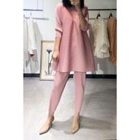 Winter Women 2 Piece Outfits Temperament High Waist Pants Slimming Plus Size Long Shirt Dress one size rožinė