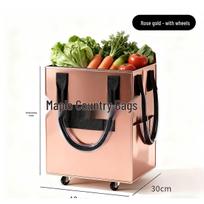 HULKEN Hulk Riedučių Stiliaus Pirkinių Vežimėlis - Ilga Rankena, Sulankstomas Krepšys & Bagažo Vežimėlis Three-layer Insulated Fabric with Removable Base rožinio aukso spalvos