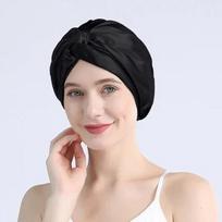 100 šilkinių turbanų kepuraičių moterims, susuktos miego naktinės kepuraitės, 19 mommių gryno šilko plaukų apdangalas garbanotoms moterims, galvos apdangalas juoda