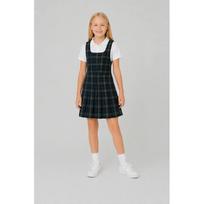 Mokyklinis žalias, languotas sarafanas 116-164 cm