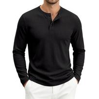 Men's Long Sleeve Henley T-Shirt Casual Ribbed Knit Button Crew Neck Tops Spring Autumn Slim Fit Basic Solid Color Streetwear Pullover for Men XXL juoda