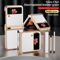 High Quality For Samsung Galaxy Z Flip 3 Flip 4 Case Plating With Pen Hinge Leather Cover Hinge add Pen