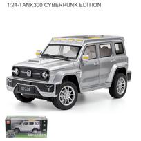 1/24 Scale Jeeps Wrangler Tank 300 Diecast automobilių modelio žaislas, traukiama atgal žaislinė transporto priemonė su garsu ir šviesa vaikams, mažiems berniukams, mergaitėms, dovanų kolekcija 1/24- 19.5x8.8x8.5cm sidabras