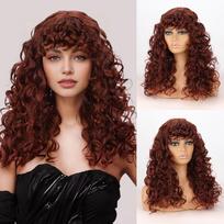 XINRAN Red Wine trumpi garbanoti su kirpčiukais Sintetiniai perukai moterims Natural Wave perukai karščiui atsparūs HIHOO Hair Cosplay Hair 58CM