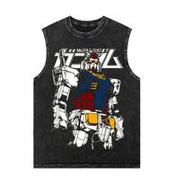 Anime Gundam Men's Tank Tops Printed Summer Women's Gym T Shirts Oversized Vintage Washed Vest Sleeveless Shirt Y2k Clothes S