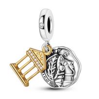 Original Copper Gold Temple And Athena Coin Double Charm Fit Bracelet Women'S Art Exhibition Accessories