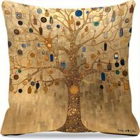 Gustavo Klimto Gyvybės medžio pagalvės užvalkalas, Art Nouveau aukso rašto dekoratyvinės pagalvės užvalkalas, Bohemiškas namų dekoras sofai, miegamajam Peach skin 18*18(CM)-1Pcs brown