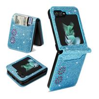 Suitable for Samsung Z Flip7 mobile phone leather case, Samsung folding mobile phone 5th generation glitter star laser engraving card case samsung z flip5 mėlyna