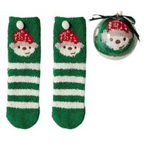 Plush Coral Fleece Christmas Stockings with Ornamental Balls for Gift Seasonal Use Santa Snowman Pattern Slipper Socks