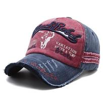 Bull Head Skull Letter Embroidery Baseball Cap Adjustable Hip-Hop Distressed Faded Cap Washed Cotton Baseball Hats For Man Women gray
