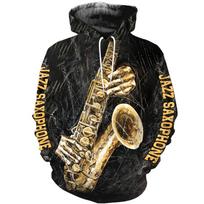 Vyriški džemperiai Rudens Žiemos Saksofonas 3D Spauda Muzika Mada Su gobtuvu Ilgomis Rankovėmis Kasdieniai Džemperiai Gatvės Didelio Dydžio Drabužiai 6XL 5XL black