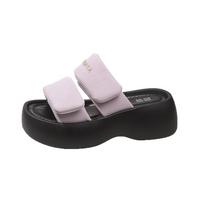 Step on the summer rubber sense 2025 with shit Internet celebrities new thick bottom one-word drag muffin bottom fashion versatile Velcro 35 violetinė