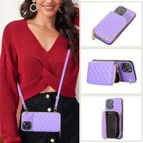 The diamond accordion card case is compatible with iPhone 12 cases, iPhone 11 Pro card inserts, XS max crossbody lanyard leather case iphone14 violetinė