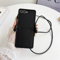 Applicable to Samsung ZFlip7 plain leather pattern messenger card bag, mobile phone case zflip6/5 folding card lanyard protective case Samsung zflip7 juoda