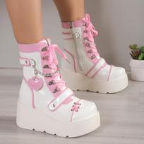 Platform Boots 2024 Fall New Punk Platform Mid-calf Boots Girl Spice Cute Style Women's Shoes 36
