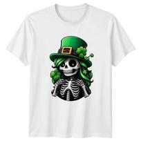 Gothic Skeleton Leprechaun Girl Clover Unisexs TShirt Novelty Horror St Patricks S