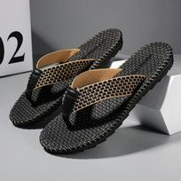 Mens Flip Flops Summer Sandals Outdoor Wear Soft Breathable Upper Nonslip Beach Shoes Sewing Shoes Casual Sandals Mens FlipFlops 39 juoda
