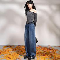 Spring Summer Vintage Blue Loose Wide Leg Saber Cut Daily Fashion Floor Denim Pants Female Casual Pants Oversize Denim Trousers XS