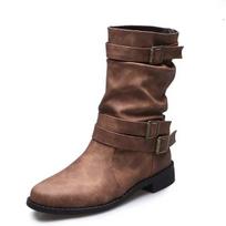 Large Mid Length Retro Boots for Women,  Autumn and Winter New Item, Solid Color Fashion Boots, Buckle Casual Knight Boots 36