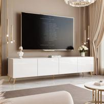 TV staliukas ANGEL - su LED - 200x40x49 cm - 4 durelės be rankenėlių - Blizgantis baltas