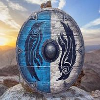 Karališkasis amatas Helovinui, kostiumams ar cosplay'ui, viduramžių lerp kario medžio ir plieno vikingų skydas yra puikus pasirinkimas. blue