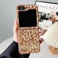 Applicable to Samsung ZFlip7 folding leopard print mobile phone case zflip6 plush splicing ZFlip5/4 anti-drop protective case samsung zflip7 auksas