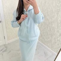 Cross-border Amazon 2025 spring new Korean lazy wind sweater lapel knitted zipper cardigan set XS šviesiai mėlyna spalva
