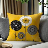 Mid-Century Dandelion Pillow Cover Mustard Yellow Floral Print Cushion Case Scandi Minimalist Home Decor Gift Peach skin 18*18(CM)-1Pcs