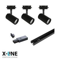 Kryptinių šviestuvų komplektas  DPM X-LINE STR-3XGU10-B, GU10, 3 x 60W, 230V, juodos sp., 1000x60x11