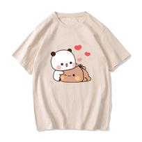 Animaciniai filmukai Panda Bear Bubu ir Dudu marškinėliai 100 % medvilnės vyriški/moteriški palaidinės Kawaii marginti Harajuku Ullzang Tees O formos kaklo minkšti vyriški marškinėliai XS smėlinė