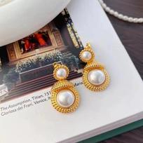 24K Copper French High-gloss Colorful Imitation Mabe Pearls earrings Exquisite Simple Versatile Style Silver Needle Earrings